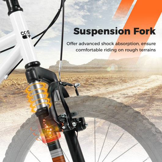 Kids Mountain Bike 20 24 Inch Child Bicycle for Boys Girls Aged 8+ Years Old White-20 Inch