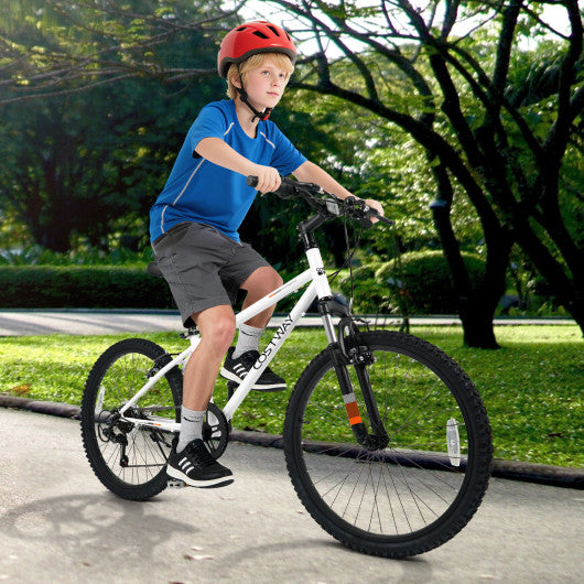 Kids Mountain Bike 20 24 Inch Child Bicycle for Boys Girls Aged 8+ Years Old White-24 Inch