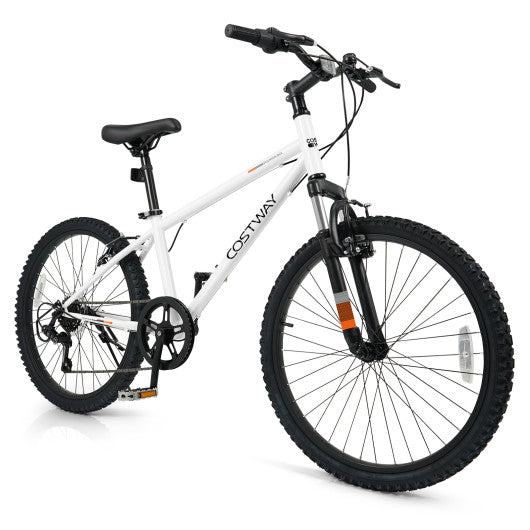 Kids Mountain Bike 20 24 Inch Child Bicycle for Boys Girls Aged 8+ Years Old White-24 Inch