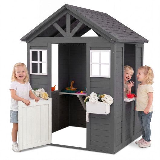 Kids Outdoor Playhouse with Sink Spruce Wooden Cottage with Half Door-Gray