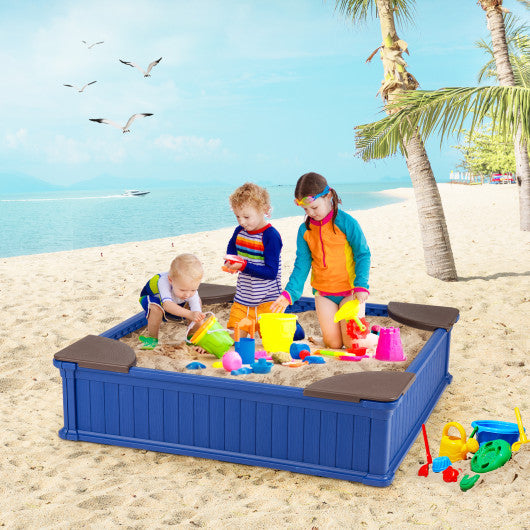 Kids Outdoor Sandbox with Oxford Cover and 4 Corner Seats-Navy