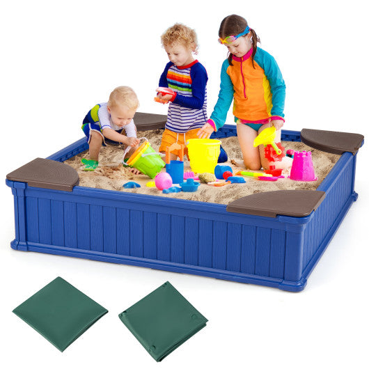 Kids Outdoor Sandbox with Oxford Cover and 4 Corner Seats-Navy