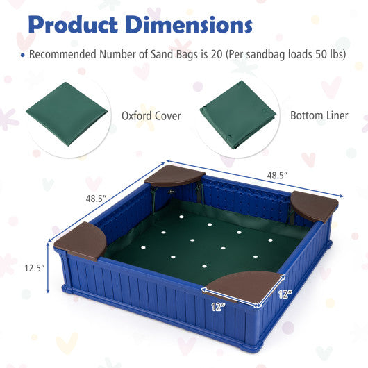 Kids Outdoor Sandbox with Oxford Cover and 4 Corner Seats-Navy