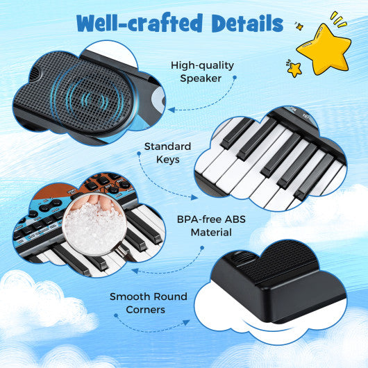 Kids Piano Keyboard 49 Keys Portable Electric Keyboard Piano with 8 Rhythms 8 Tones-Black