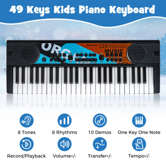 Kids Piano Keyboard 49 Keys Portable Electric Keyboard Piano with 8 Rhythms 8 Tones-Black