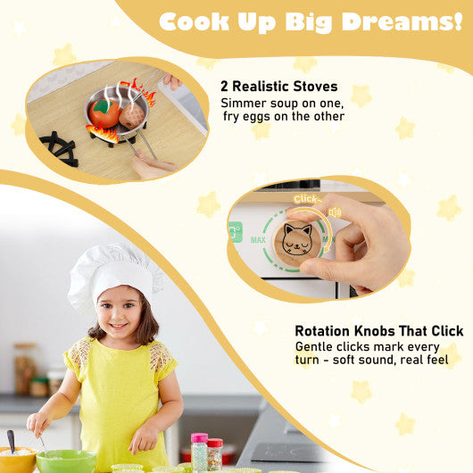 Kids Play Kitchen Children Toy Kitchen Playset with 2 Stoves and Rotation Knobs-White