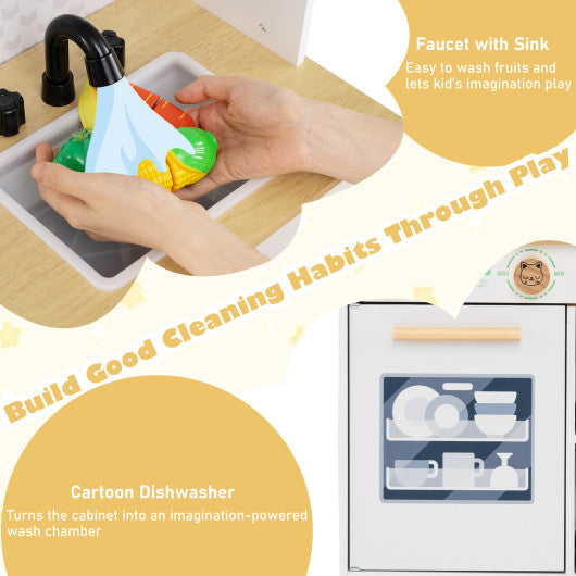 Kids Play Kitchen Children Toy Kitchen Playset with 2 Stoves and Rotation Knobs-White