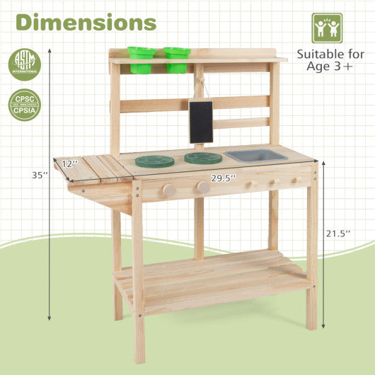 Kids Play Kitchen Set Wooden Kitchen Playset with Stoves for Boys Girls 3+-Natural