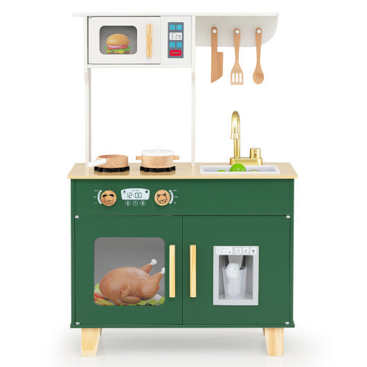 Kids Play Kitchen with Microwave and Rotation Knobs for Girls Boys Aged 3-6-Green