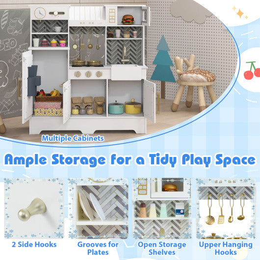 Kids Play Kitchen with Stoves and Faucet for Girls Boys Aged 3-6-White