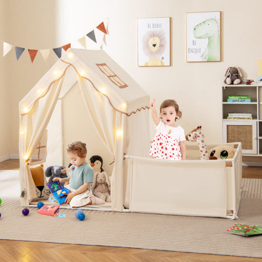 Kids Play Tent with Playpen 2-in-1 Toddler Playhouse with Yard-Beige