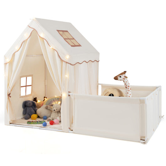 Kids Play Tent with Playpen 2-in-1 Toddler Playhouse with Yard-Beige