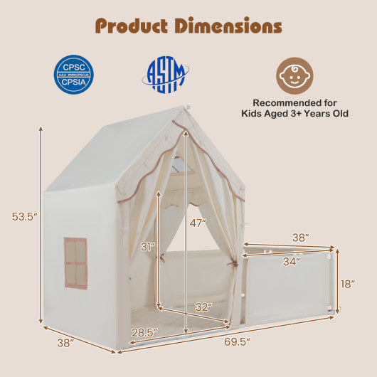 Kids Play Tent with Playpen 2-in-1 Toddler Playhouse with Yard-Beige