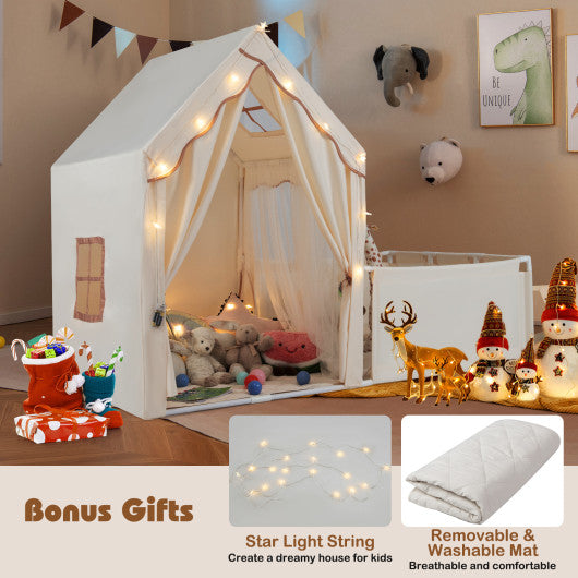 Kids Play Tent with Playpen 2-in-1 Toddler Playhouse with Yard-Beige