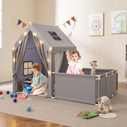 Kids Play Tent with Playpen 2-in-1 Toddler Playhouse with Yard-Grey