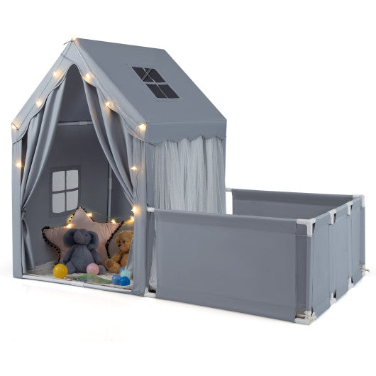 Kids Play Tent with Playpen 2-in-1 Toddler Playhouse with Yard-Grey