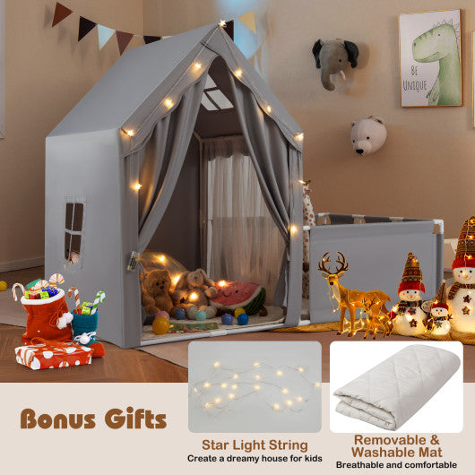 Kids Play Tent with Playpen 2-in-1 Toddler Playhouse with Yard-Grey