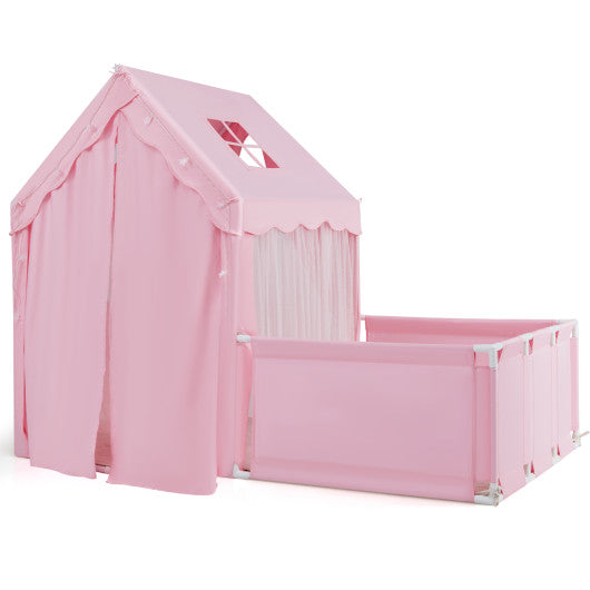 Kids Play Tent with Playpen 2-in-1 Toddler Playhouse with Yard-Pink