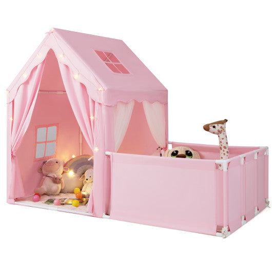 Kids Play Tent with Playpen 2-in-1 Toddler Playhouse with Yard-Pink