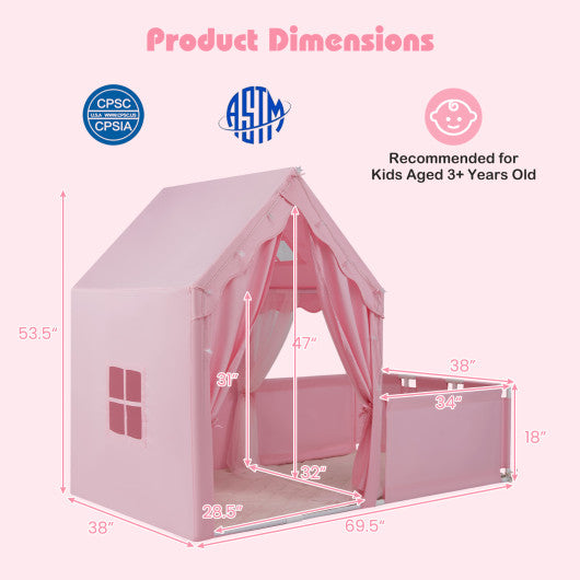 Kids Play Tent with Playpen 2-in-1 Toddler Playhouse with Yard-Pink
