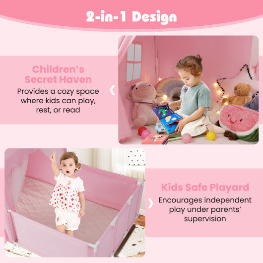 Kids Play Tent with Playpen 2-in-1 Toddler Playhouse with Yard-Pink