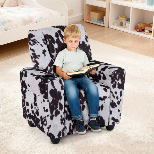 Kids Recliner Chair Push Back Toddler Reclining Armchair with Cup Holder-White