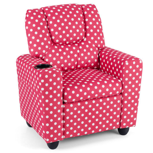 Kids Recliner Chair Push Back Toddler Reclining Armchair with Cup Holder-Red