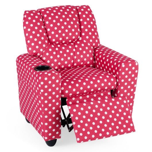 Kids Recliner Chair Push Back Toddler Reclining Armchair with Cup Holder-Red