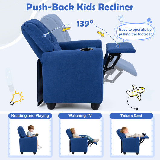 Kids Recliner Chair Push Back Toddler Reclining Armchair with Cup Holder-Blue