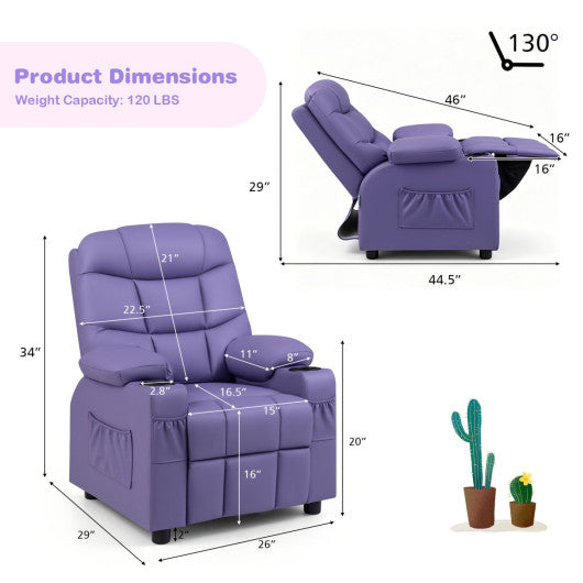 Kids Recliner Chair with Cup Holder and Footrest for Children-Purple