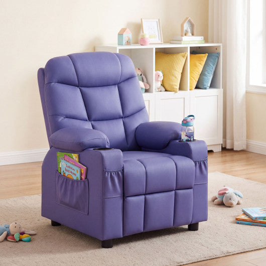 Kids Recliner Chair with Cup Holder and Footrest for Children-Purple
