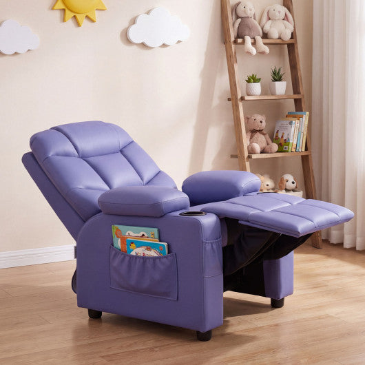 Kids Recliner Chair with Cup Holder and Footrest for Children-Purple