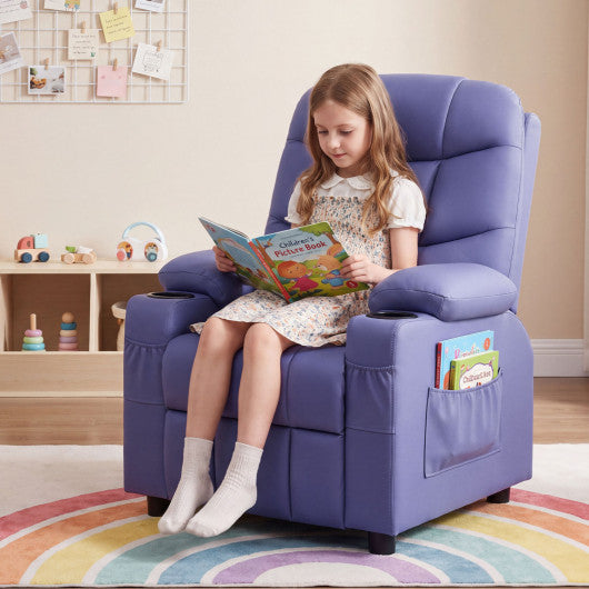 Kids Recliner Chair with Cup Holder and Footrest for Children-Purple