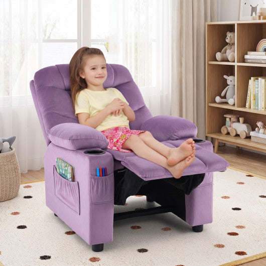 Kids Recliner Chair with Cup Holder and Footrest for Children-LightPurple