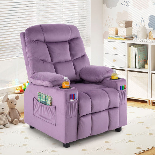 Kids Recliner Chair with Cup Holder and Footrest for Children-LightPurple