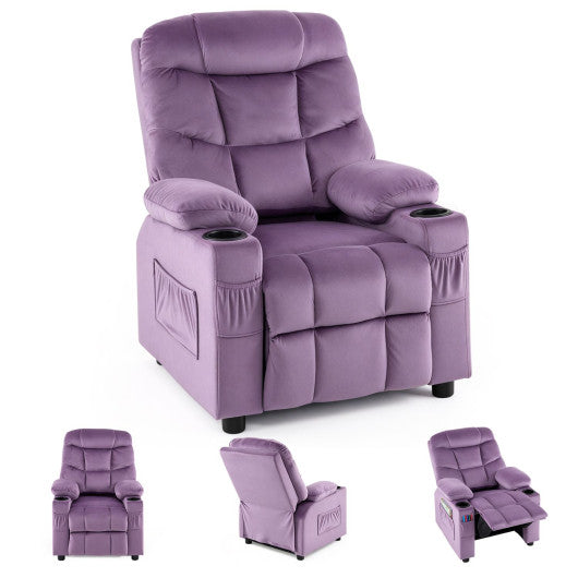 Kids Recliner Chair with Cup Holder and Footrest for Children-LightPurple