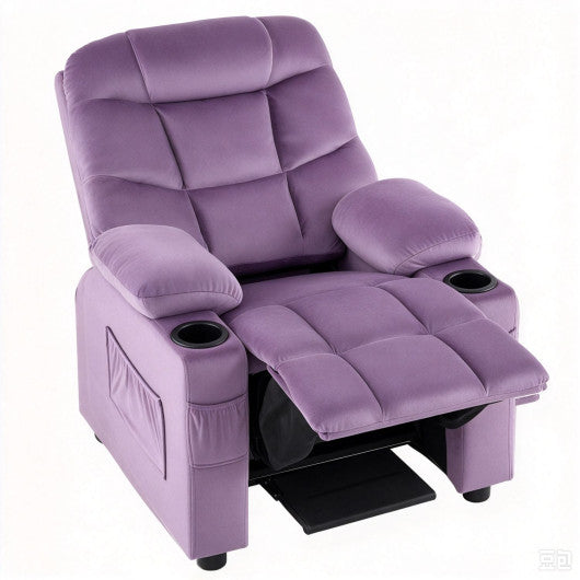 Kids Recliner Chair with Cup Holder and Footrest for Children-LightPurple