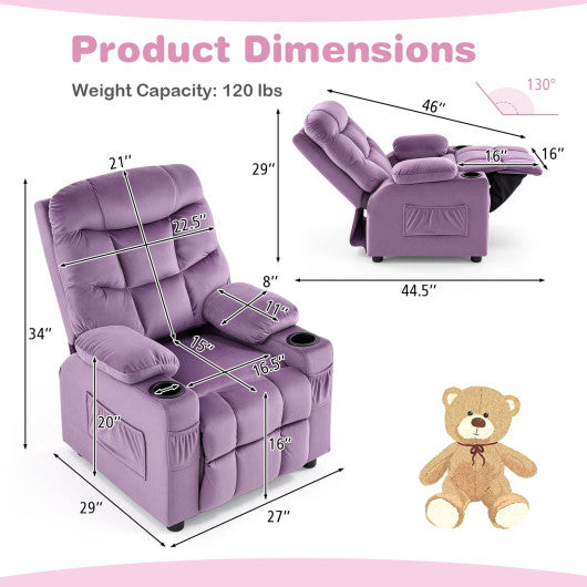 Kids Recliner Chair with Cup Holder and Footrest for Children-LightPurple