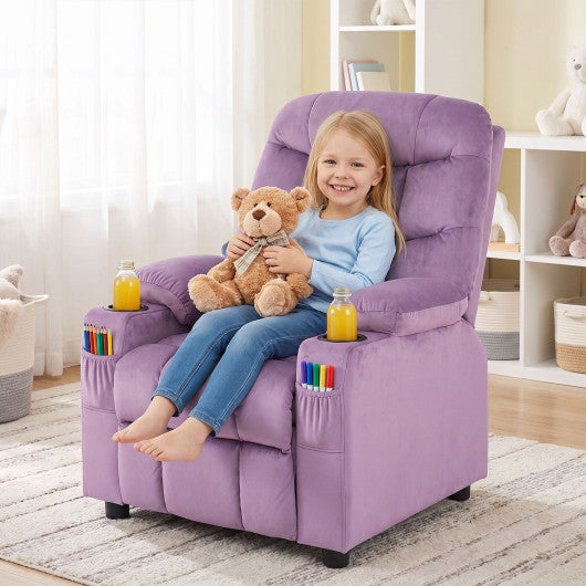 Kids Recliner Chair with Cup Holder and Footrest for Children-LightPurple