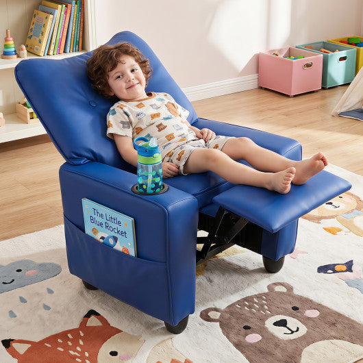 Kids Recliner with Cup Holder Armrests and Adjustable Backrest for Playroom-Blue