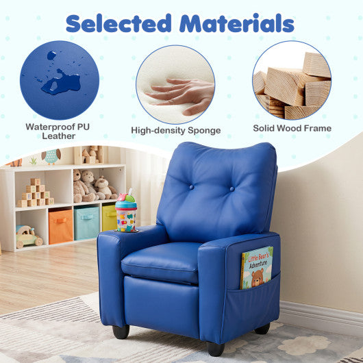 Kids Recliner with Cup Holder Armrests and Adjustable Backrest for Playroom-Blue