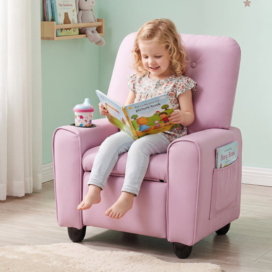 Kids Recliner with Cup Holder & Armrests and Adjustable Backrest Footrest-Pink