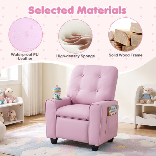 Kids Recliner with Cup Holder & Armrests and Adjustable Backrest Footrest-Pink