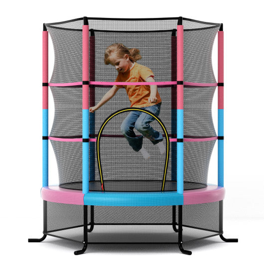 55 Inch Kids Recreational Trampoline Bouncing Jumping Mat with Enclosure Net-Pink