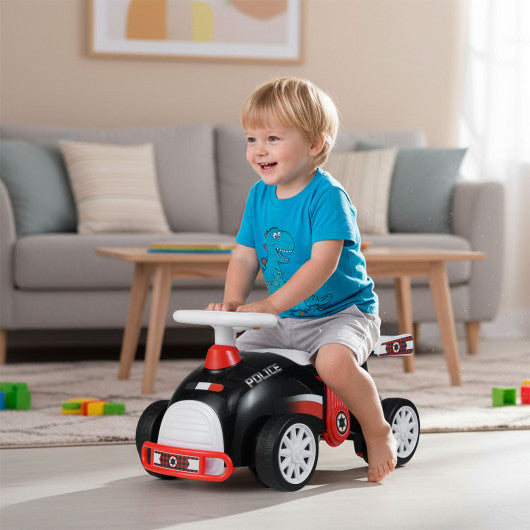 Kids Ride On Car Sliding Toy with Music and Under-Seat Storage-Black & Red