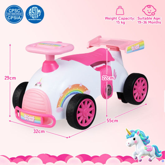 Kids Ride On Car Sliding Toy with Music and Under-Seat Storage-Pink