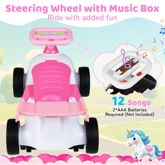 Kids Ride On Car Sliding Toy with Music and Under-Seat Storage-Pink