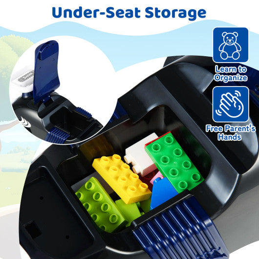 Kids Ride On Car Sliding Toy with Music and Under-Seat Storage-Black & Blue