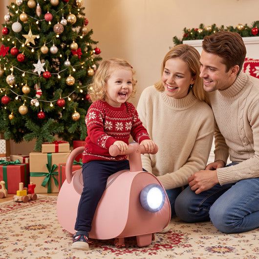 Kids Ride On Push Car with Headlight Music & Under Seat Storage for 18-36 Months-Pink