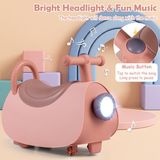 Kids Ride On Push Car with Headlight Music & Under Seat Storage for 18-36 Months-Pink